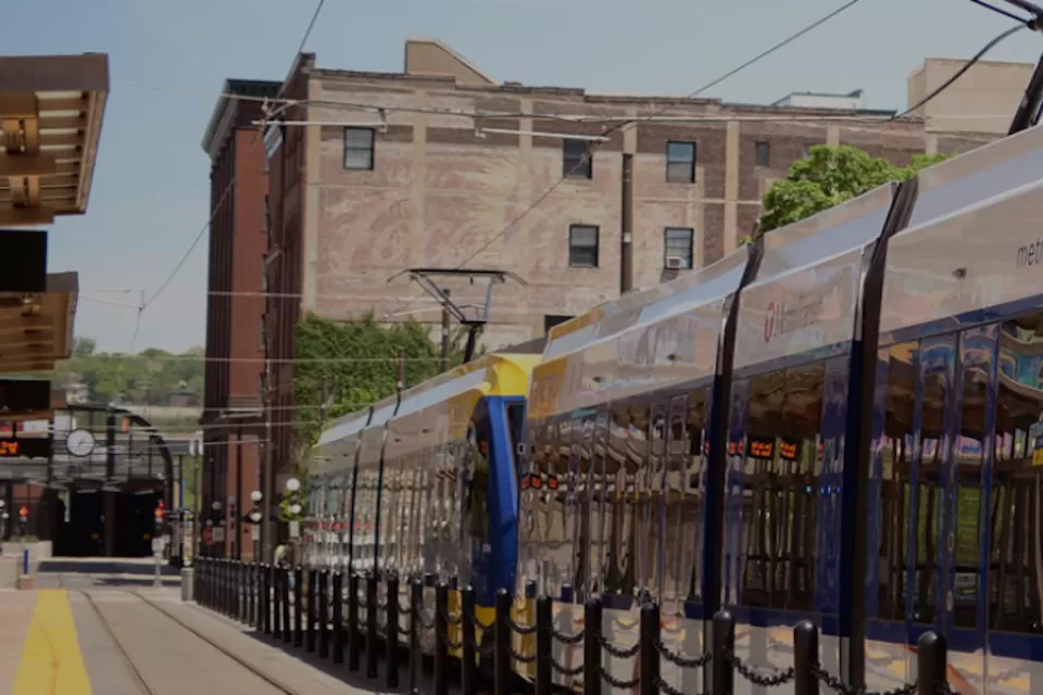 Light rail train at station in St, Paul, Minnesota.